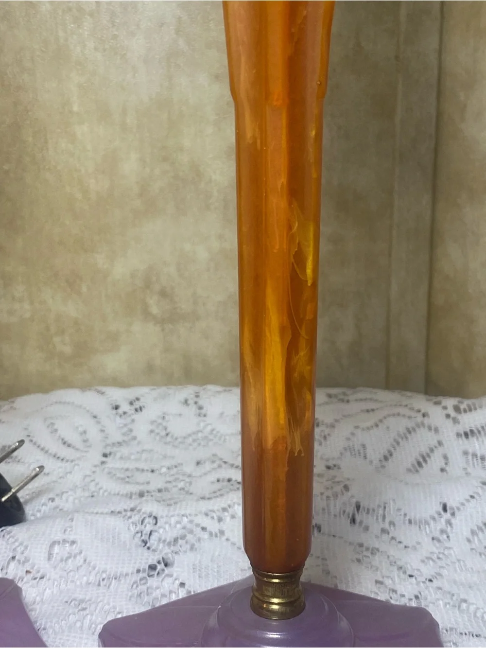 1930s Houze Glass Boudoir Lamps Pressed Glass Butterscotch Bakelite Set Art Deco